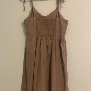 Mauve mini sundress, ties at the shoulder. Very cute on.